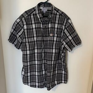 Carhartt Men's Gray and Black Plaid short sleeve Button Down Shirt